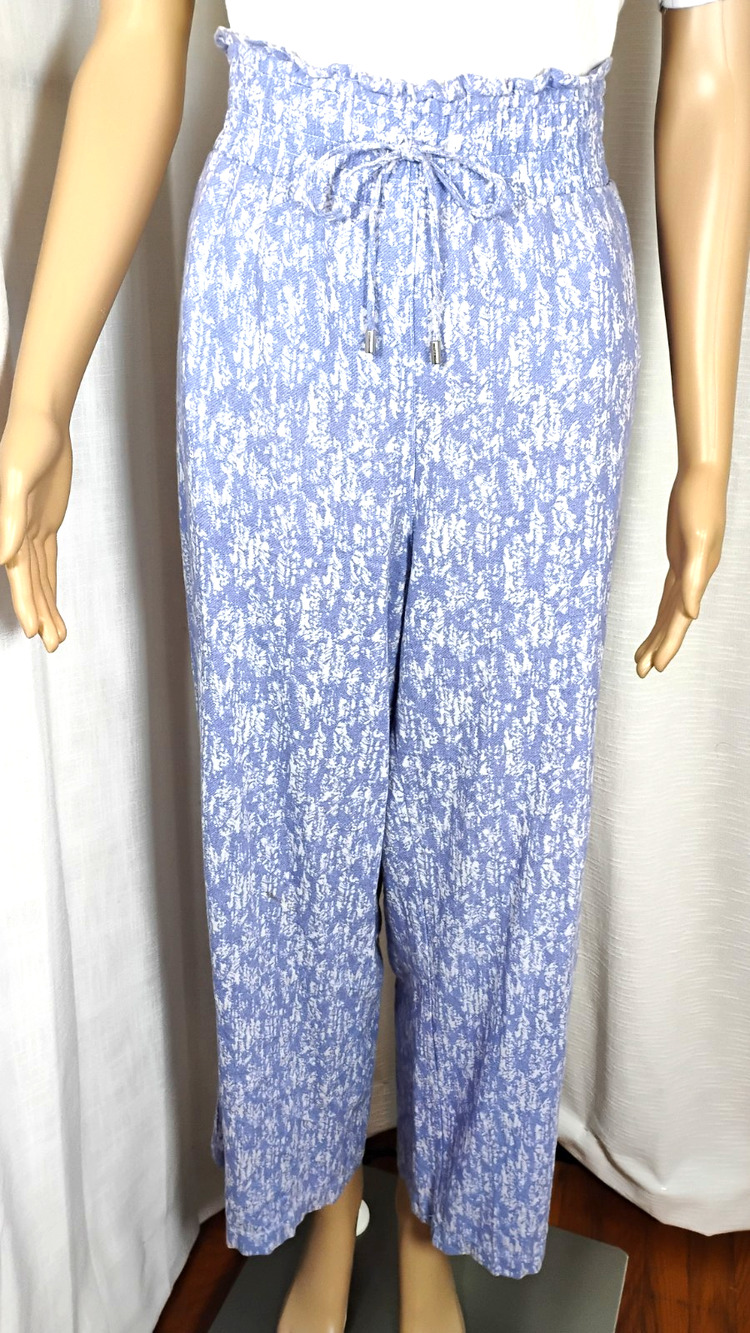 Linen Wide Leg Pants Womens Large Shirred Elastic High Waist Resort Coastal